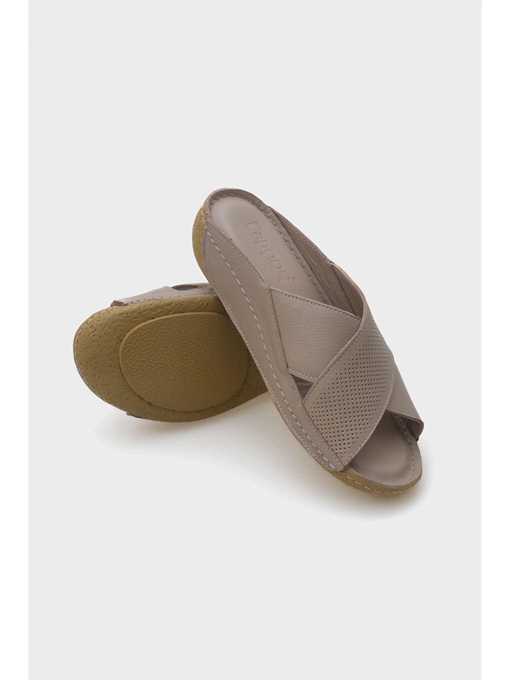 Bej Nissa Çapraz Bantlı Deri Konfor Anatomik Kadın Terlik-3