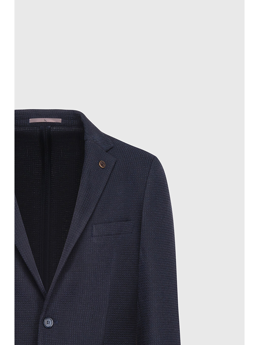 Erkek Lacivert Yünlü Slim Fit Dar Kesim Mono Yaka Desenli Torba Cepli Ceket-8