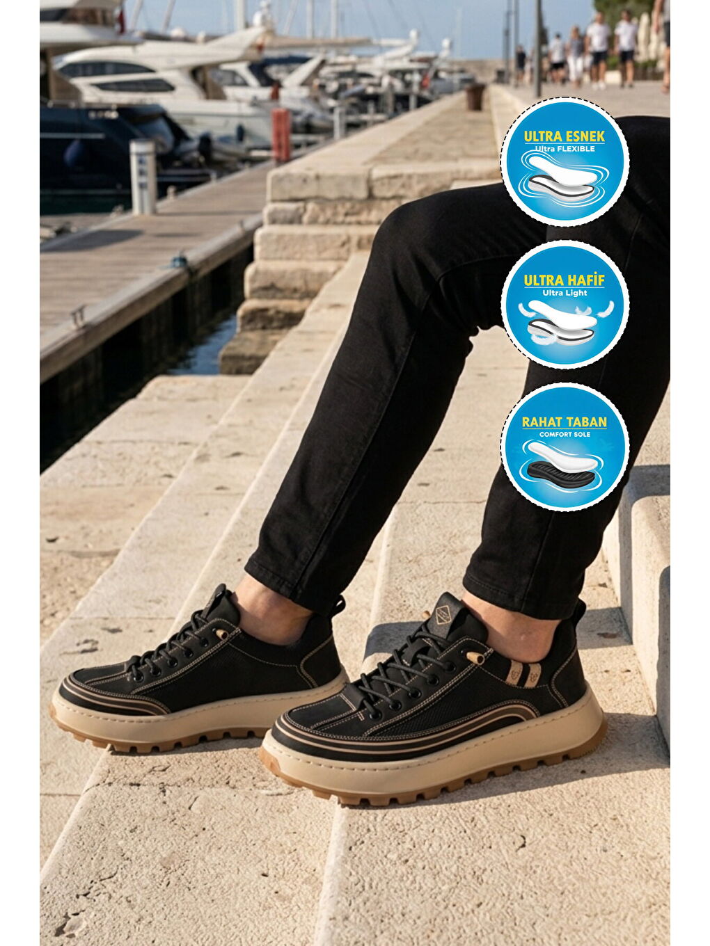 Siyah Fileli Esnek Hava Alabilen Erkek Casual Ayakkabı 26Y514 M-2