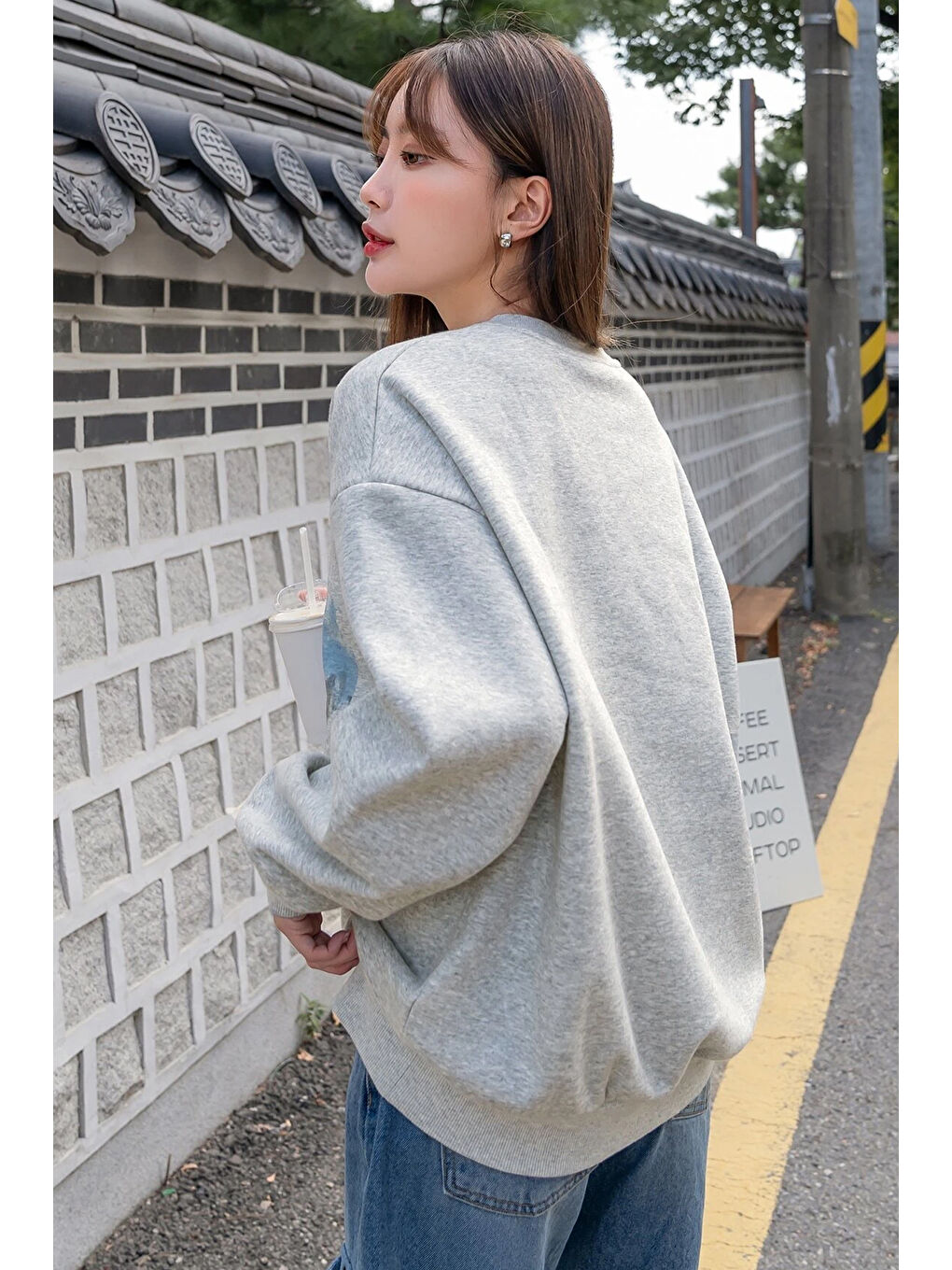 Gri Destiny Baskılı Oversize Sweatshirt-3