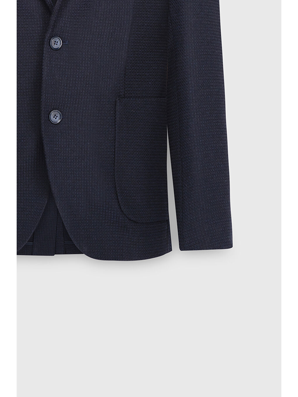 Erkek Lacivert Yünlü Slim Fit Dar Kesim Mono Yaka Desenli Torba Cepli Ceket-9