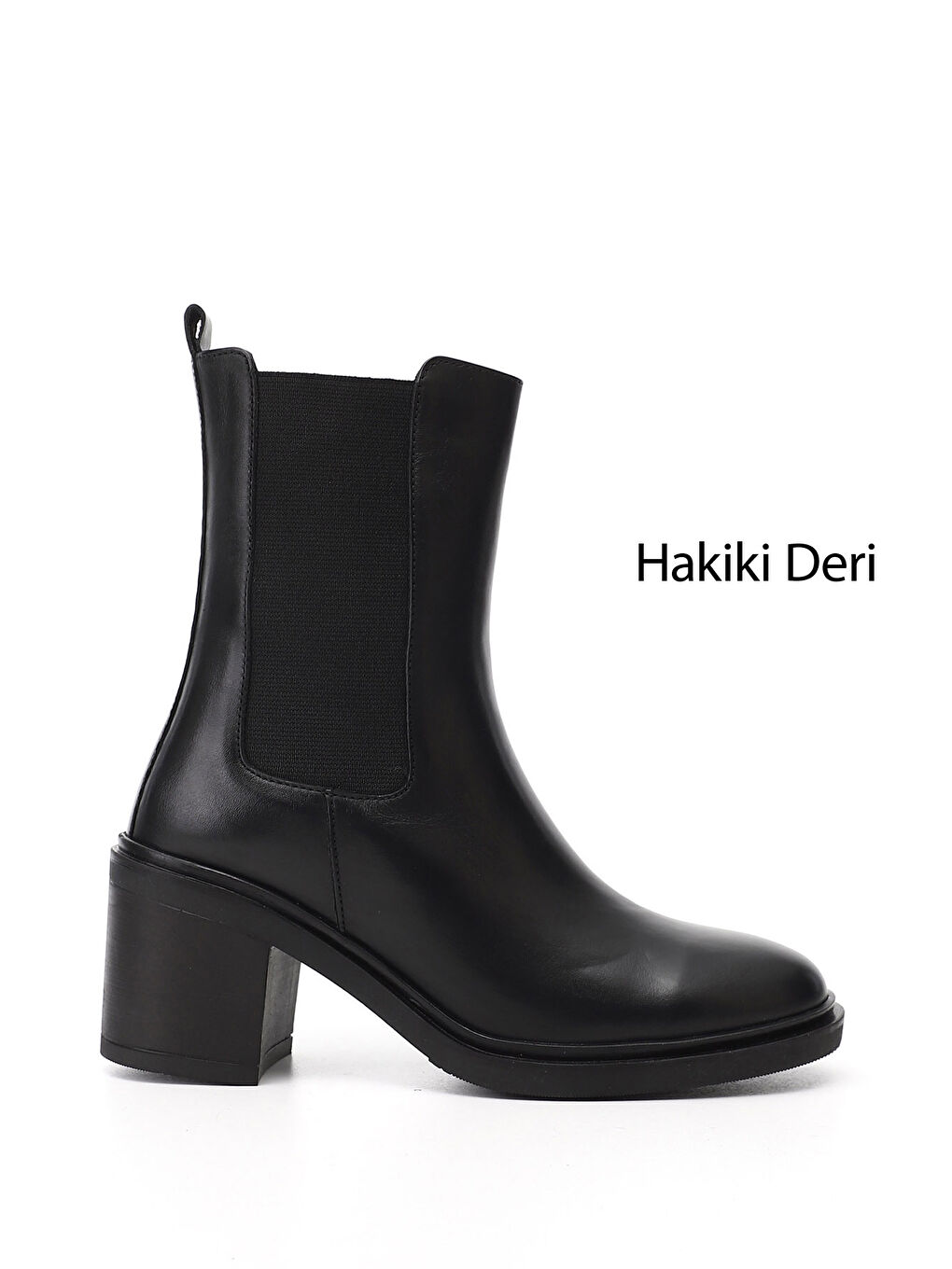 Siyah Kadın SİYAH Fermuarlı Kalın Topuklu Hakiki Deri Chelsea Bot