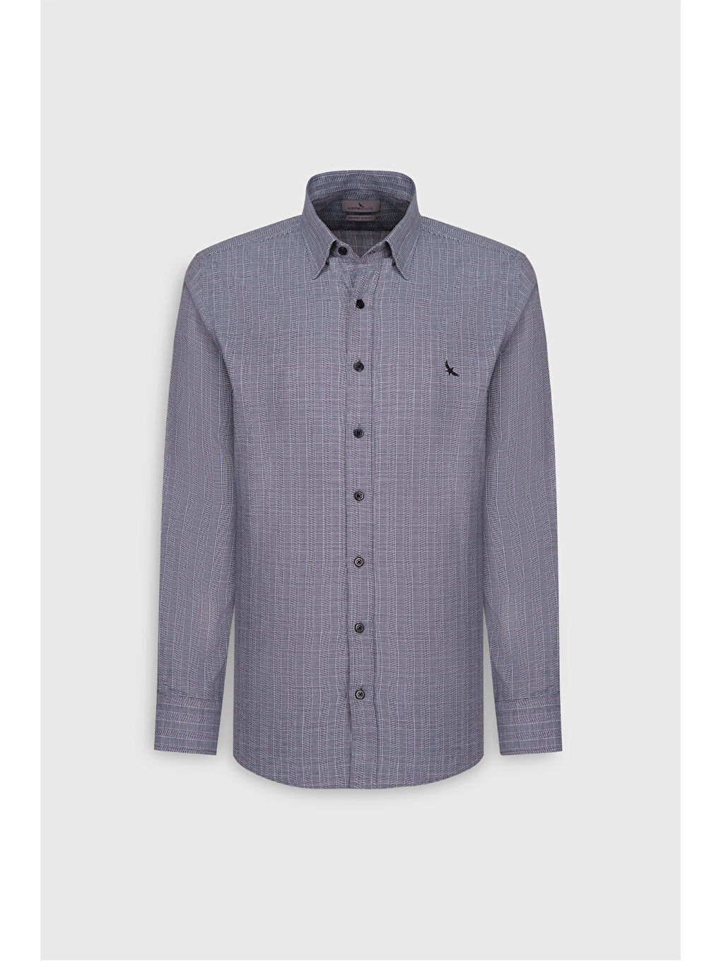 Erkek Gri-Beyaz %100 Pamuk Oxford Slim Fit Dar Kesim Gizli Düğmeli Yaka Kareli Gömlek-5