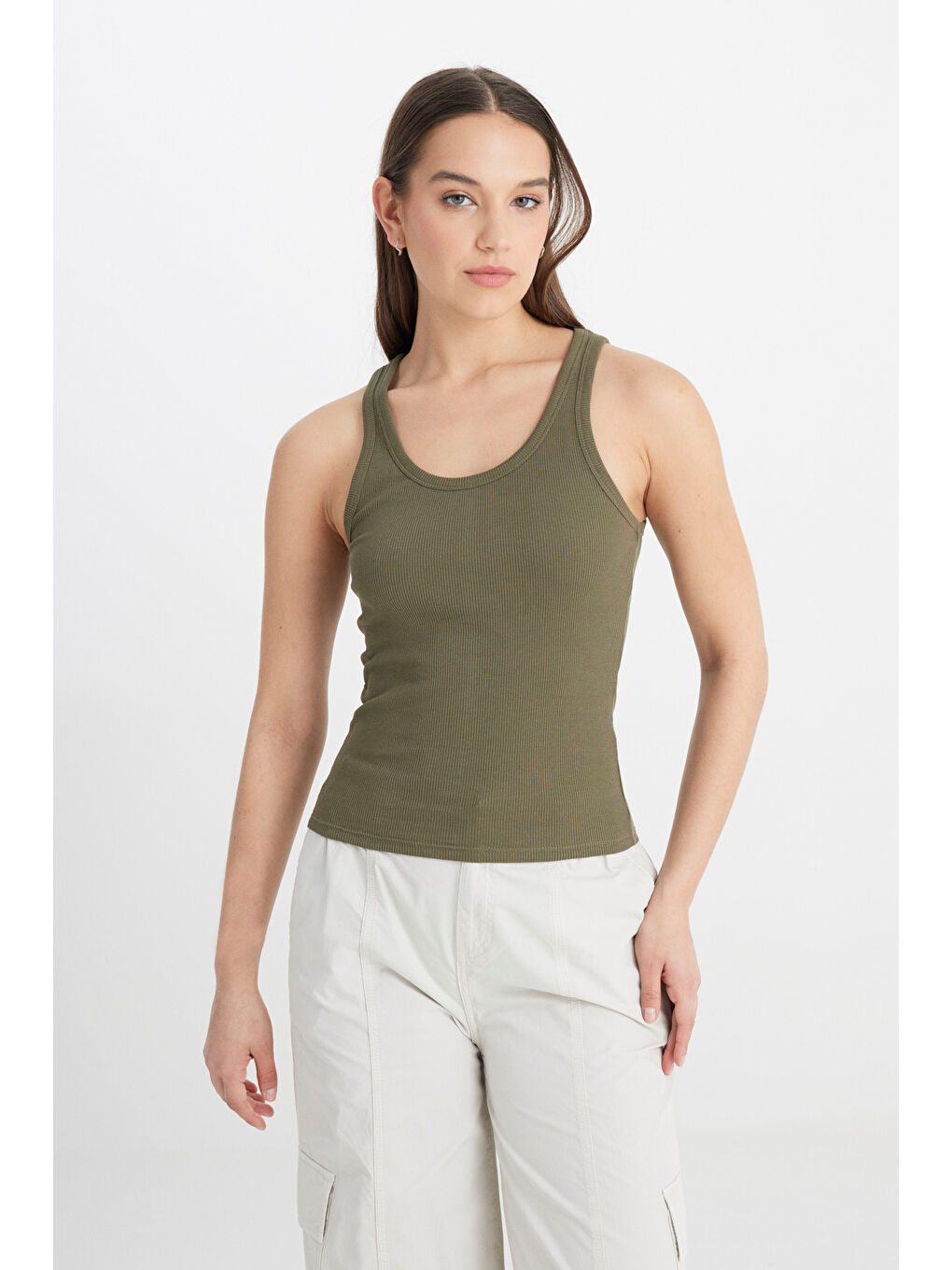 Slim Fit Dar Kesim Yeşil Tişört-3