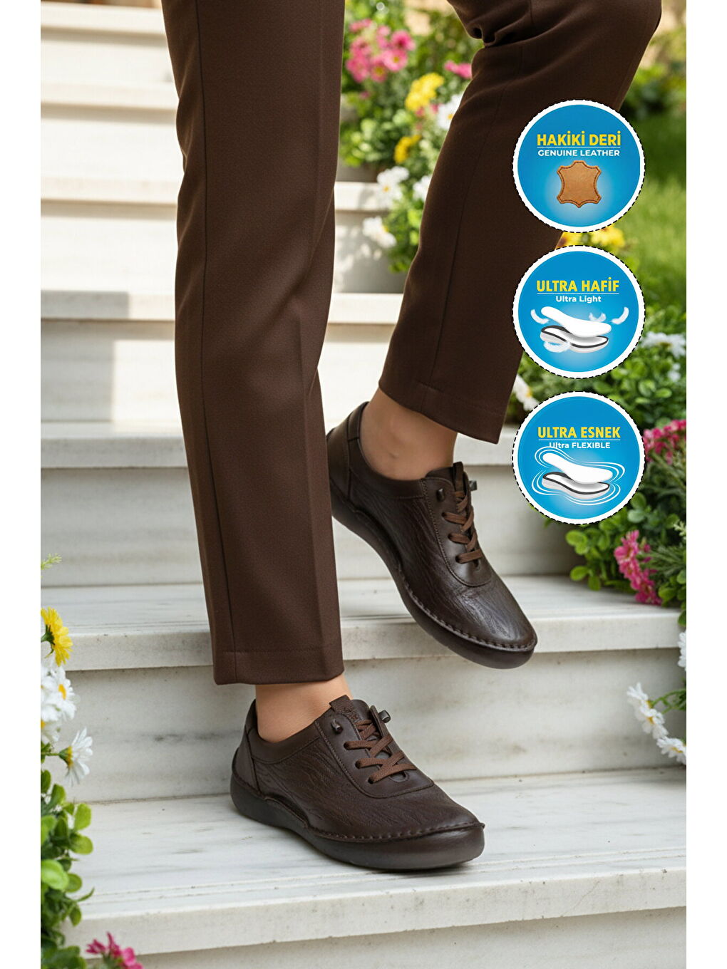 Kahverengi Premium Kahve Hakiki Deri Anatomik Kadın Casual Ayakkabı 44406 Z-2