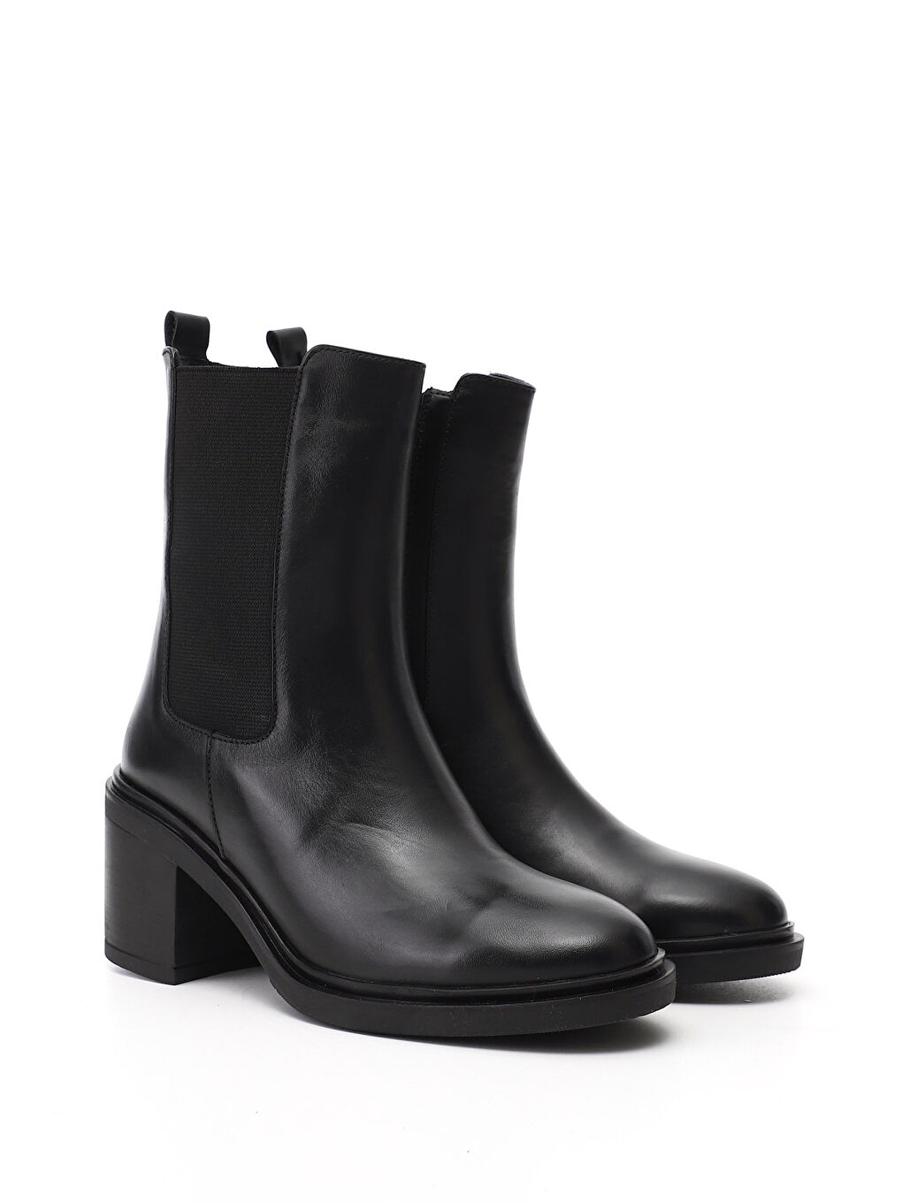 Siyah Kadın SİYAH Fermuarlı Kalın Topuklu Hakiki Deri Chelsea Bot-1