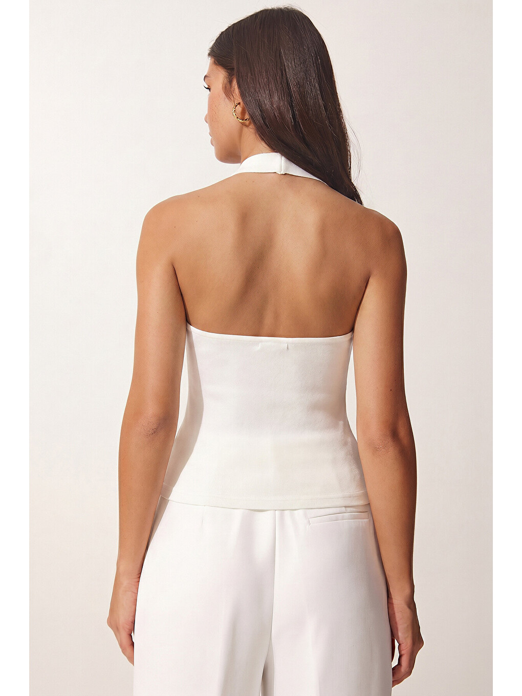 Siyah 2’li Paket Halter Yaka Basic Örme Bluz SİYAH BEYAZ LDZ0078-4