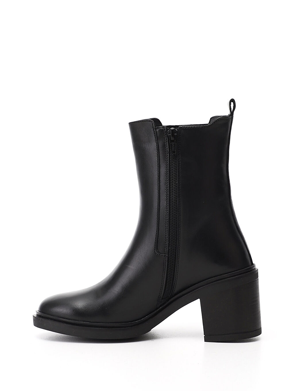 Siyah Kadın SİYAH Fermuarlı Kalın Topuklu Hakiki Deri Chelsea Bot-2