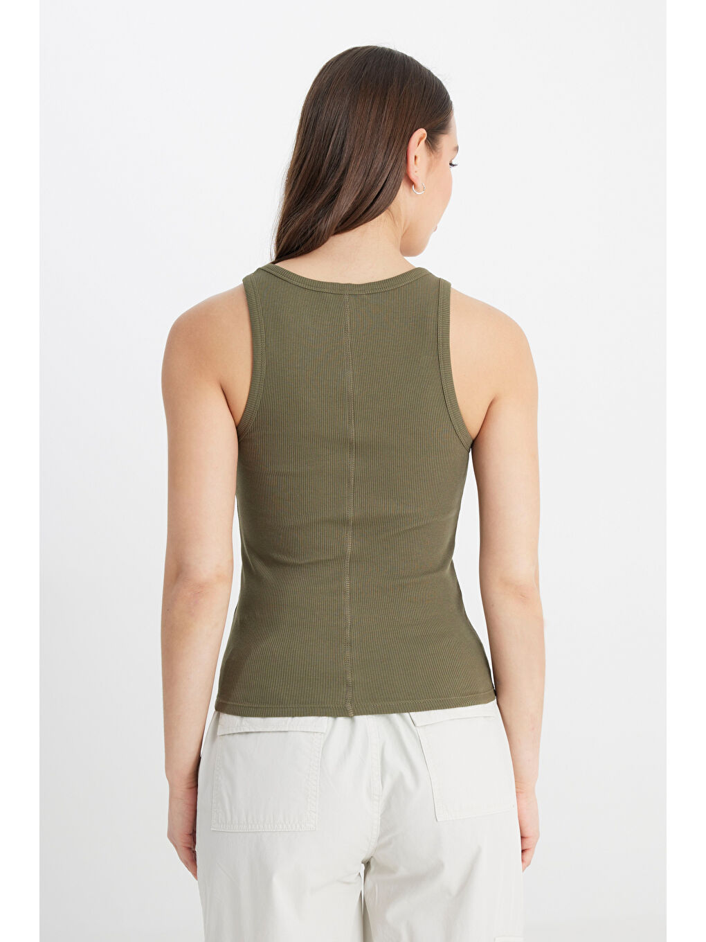 Slim Fit Dar Kesim Yeşil Tişört-4