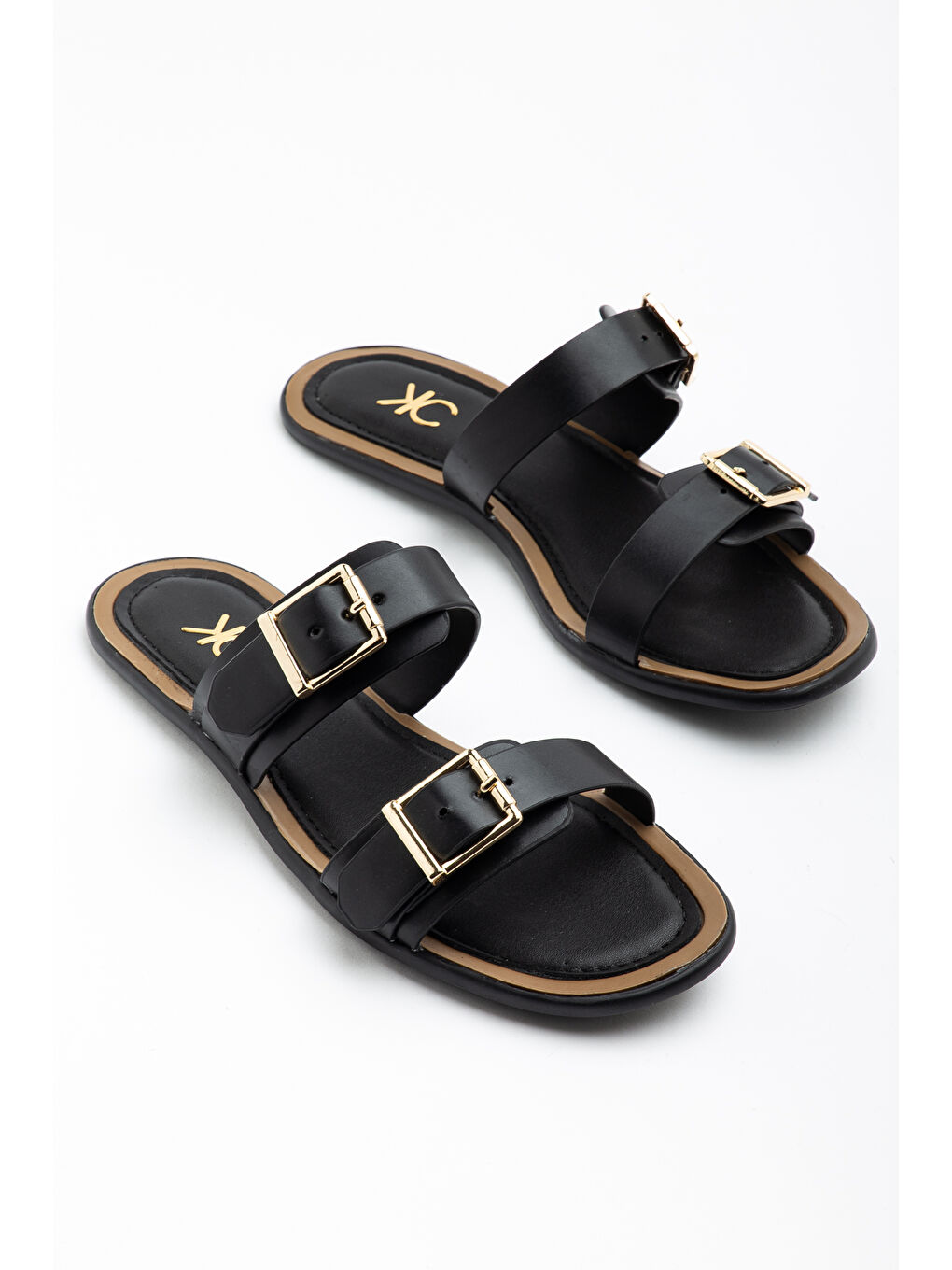 Siyah Z001 Çift Bantlı Ayarlanabilir Günlük Ortopedik Kadın Terlik