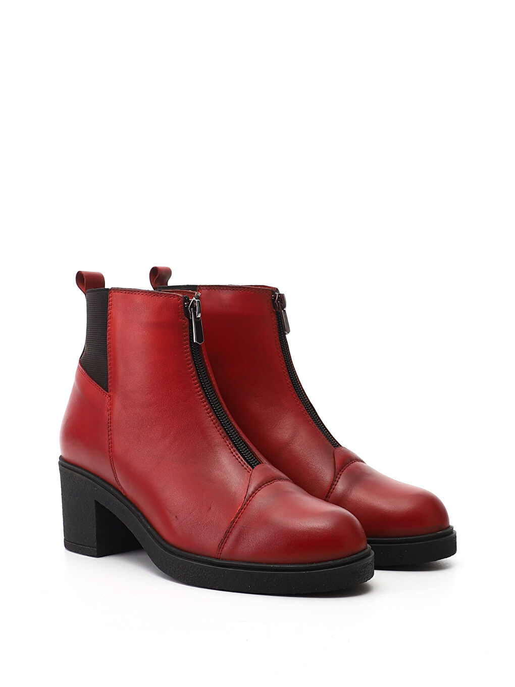 Kırmızı Kadın KIRMIZI Fermuarlı Kalın Topuklu Hakiki Deri Bot-1