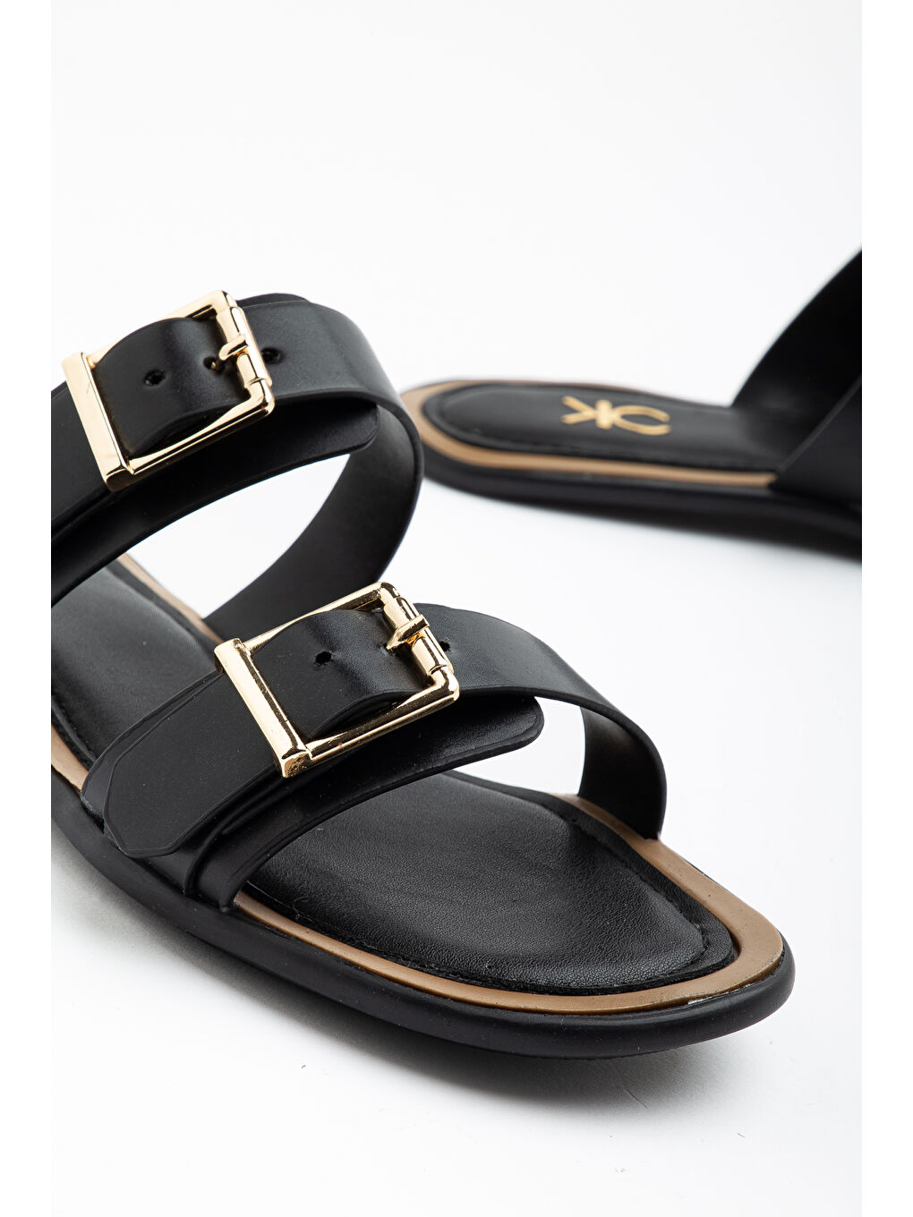 Siyah Z001 Çift Bantlı Ayarlanabilir Günlük Ortopedik Kadın Terlik-1