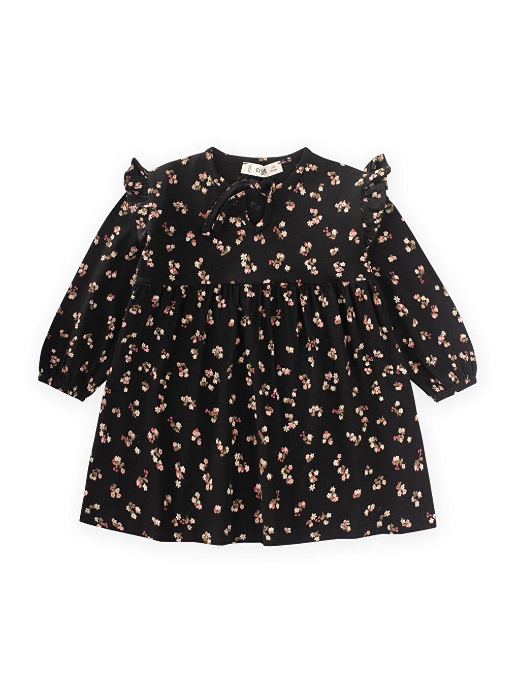 Desenli Mevsimlik Elbise 1-7 Yaş Siyah-1