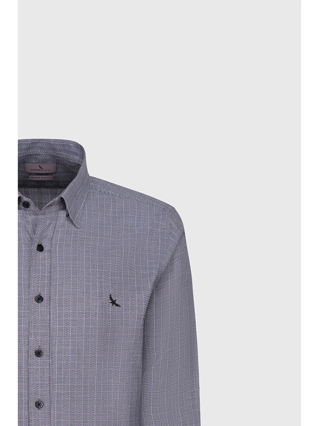 Erkek Gri-Beyaz %100 Pamuk Oxford Slim Fit Dar Kesim Gizli Düğmeli Yaka Kareli Gömlek-6