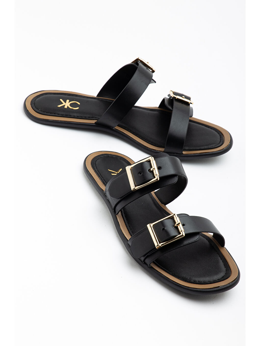 Siyah Z001 Çift Bantlı Ayarlanabilir Günlük Ortopedik Kadın Terlik-2