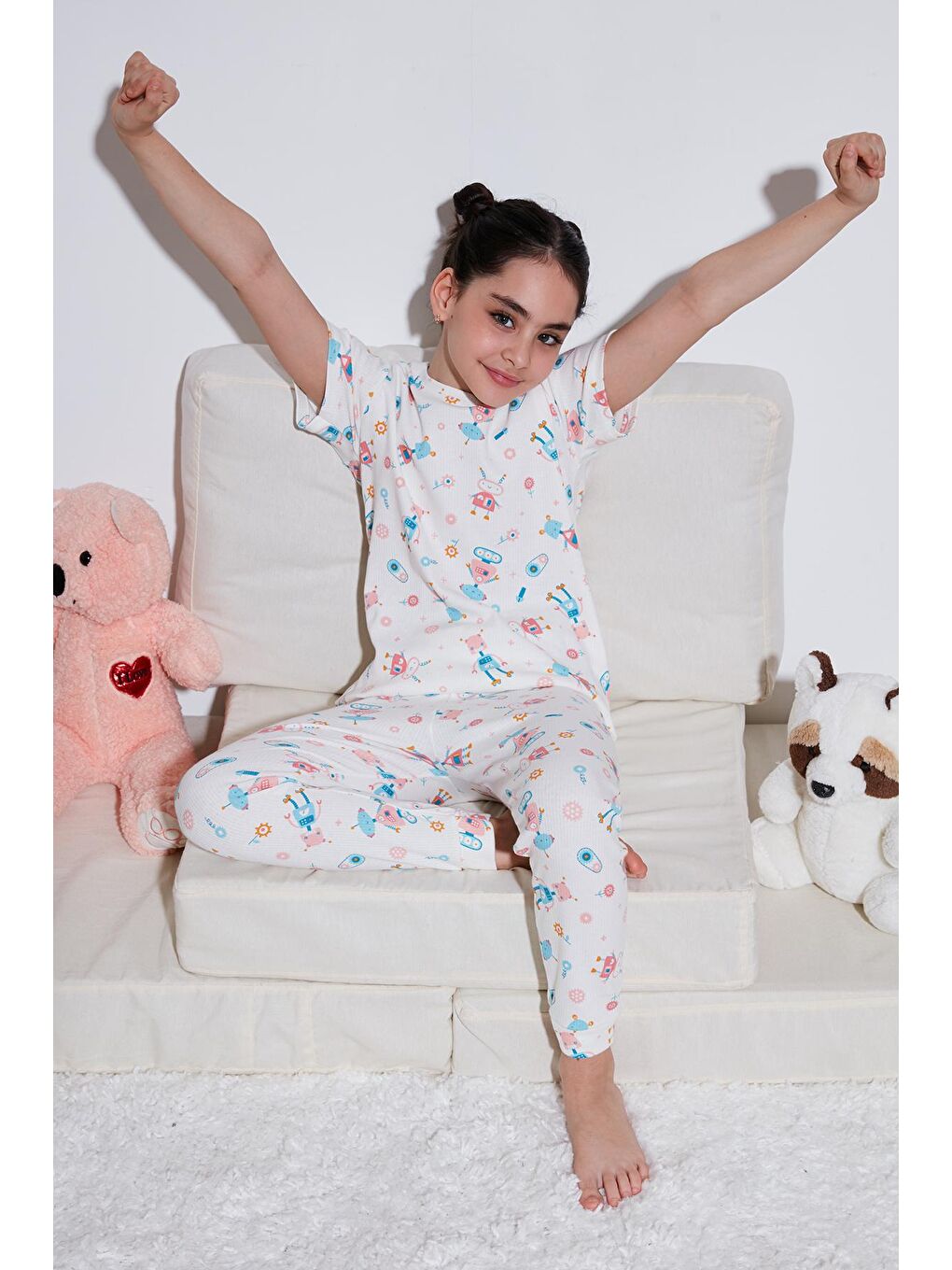 Lela Seker Pembe % 100 Pamuk Bisiklet Yaka Kısa Kollu Pijama Takımı 6651002 - 1