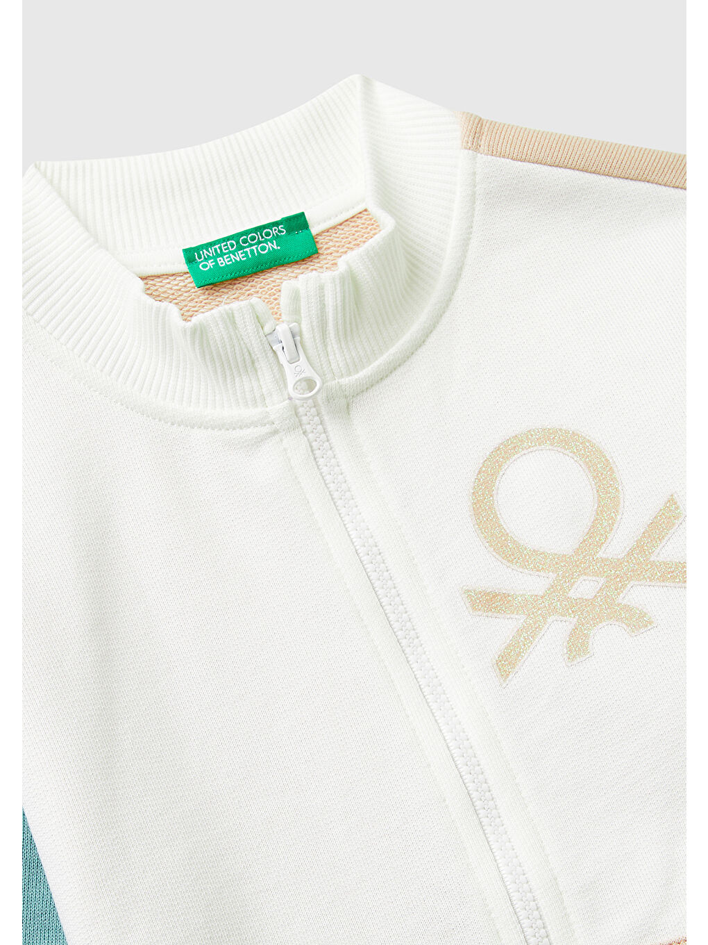 Kız Çocuk Pembe-Beyaz Simli Logo Baskılı Fermuarlı Ribanalı Regular Fit Sweatshirt-2