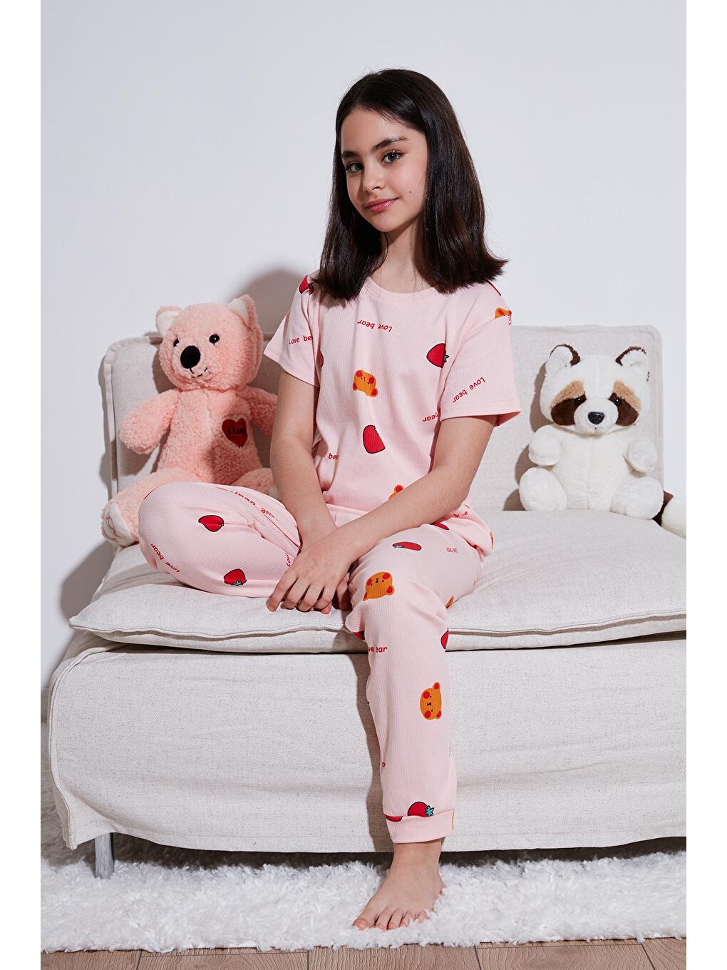 Lela Pembe % 100 Pamuk Bisiklet Yaka Kısa Kollu Pijama Takımı 6651002