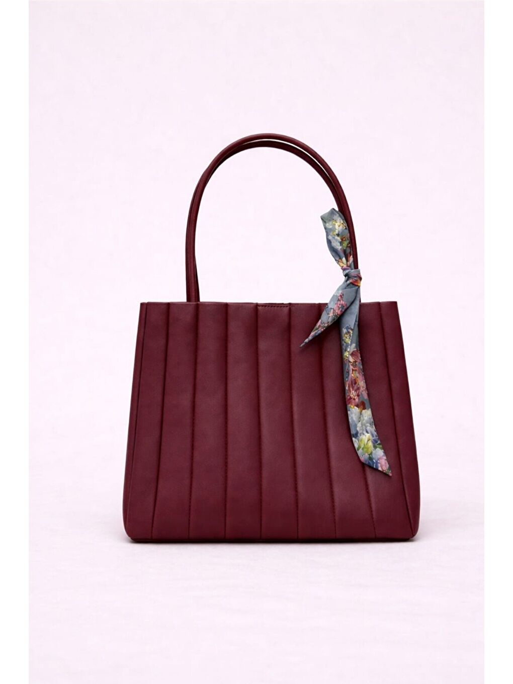 Bordo Kadın Piliseli Omuz Çantası ve Cüzdan Seti - Desenli Eşarp Detaylı El ve Kol Çantası 12677-1