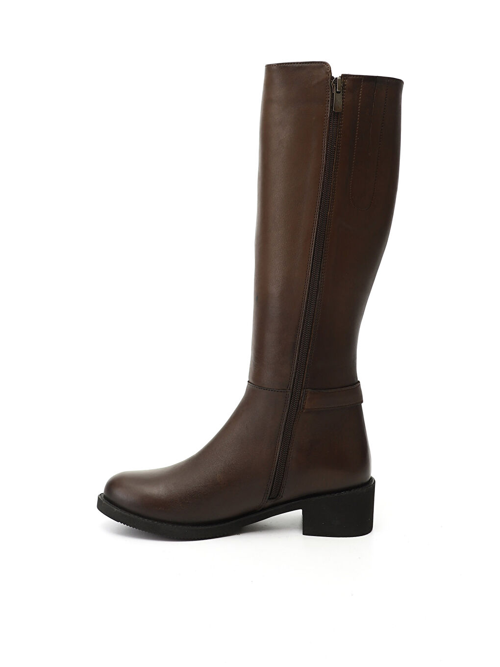 Kahverengi Kadın TÜTÜN KAHVE Fermuarlı Kalın Topuklu Hakiki Deri Çizme-2