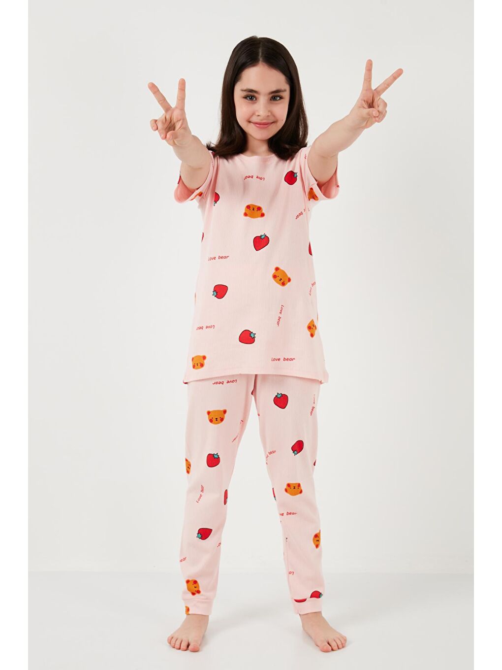 Lela Pembe % 100 Pamuk Bisiklet Yaka Kısa Kollu Pijama Takımı 6651002 - 1