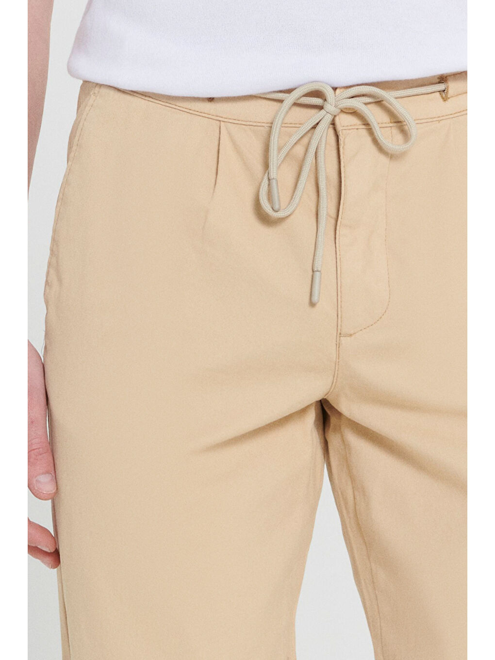 Erkek Bej Comfort Fit Rahat Kesim Yan Cepli Pantolon-4