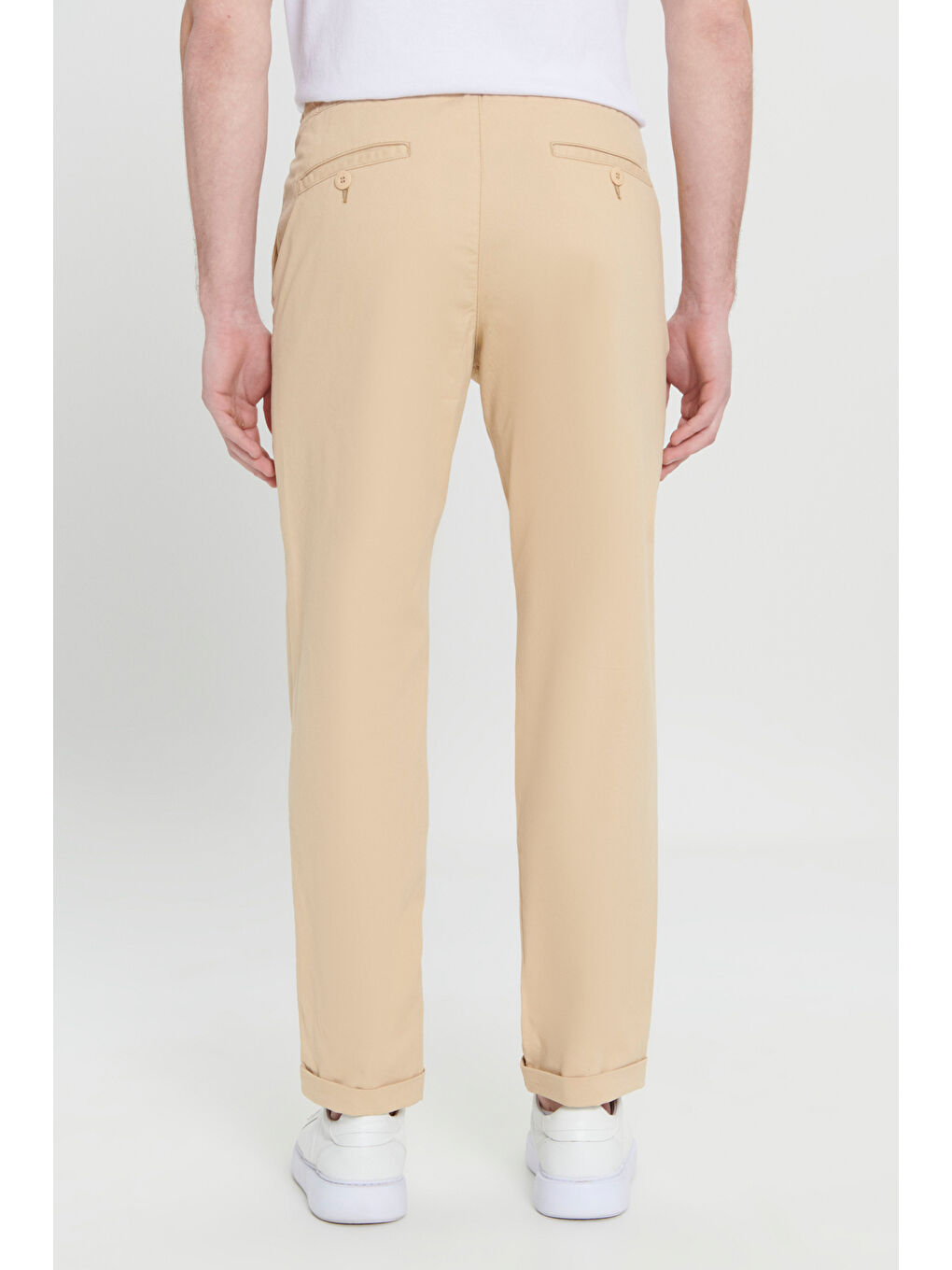 Erkek Bej Comfort Fit Rahat Kesim Yan Cepli Pantolon-5