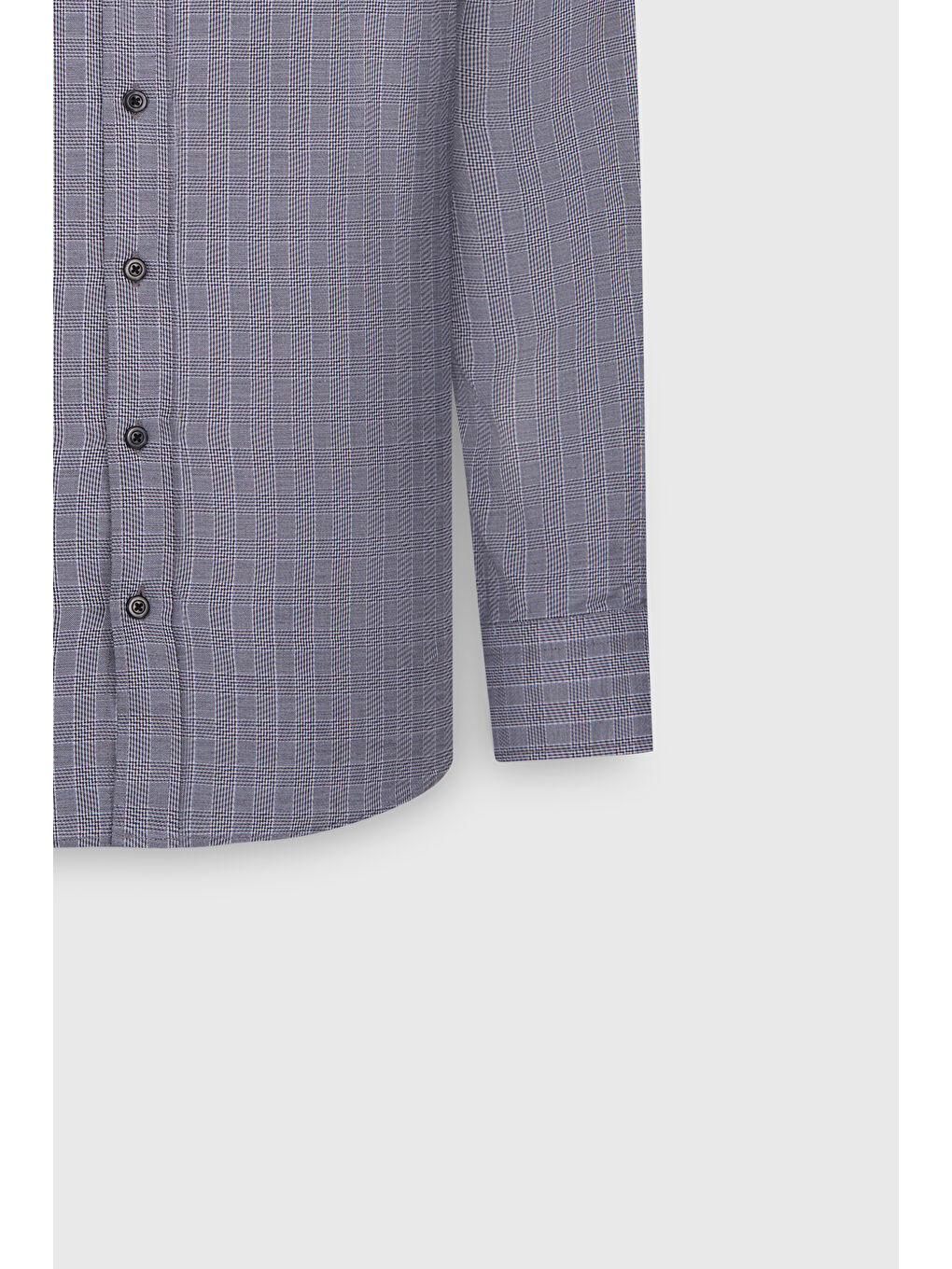 Erkek Gri-Beyaz %100 Pamuk Oxford Slim Fit Dar Kesim Gizli Düğmeli Yaka Kareli Gömlek-7