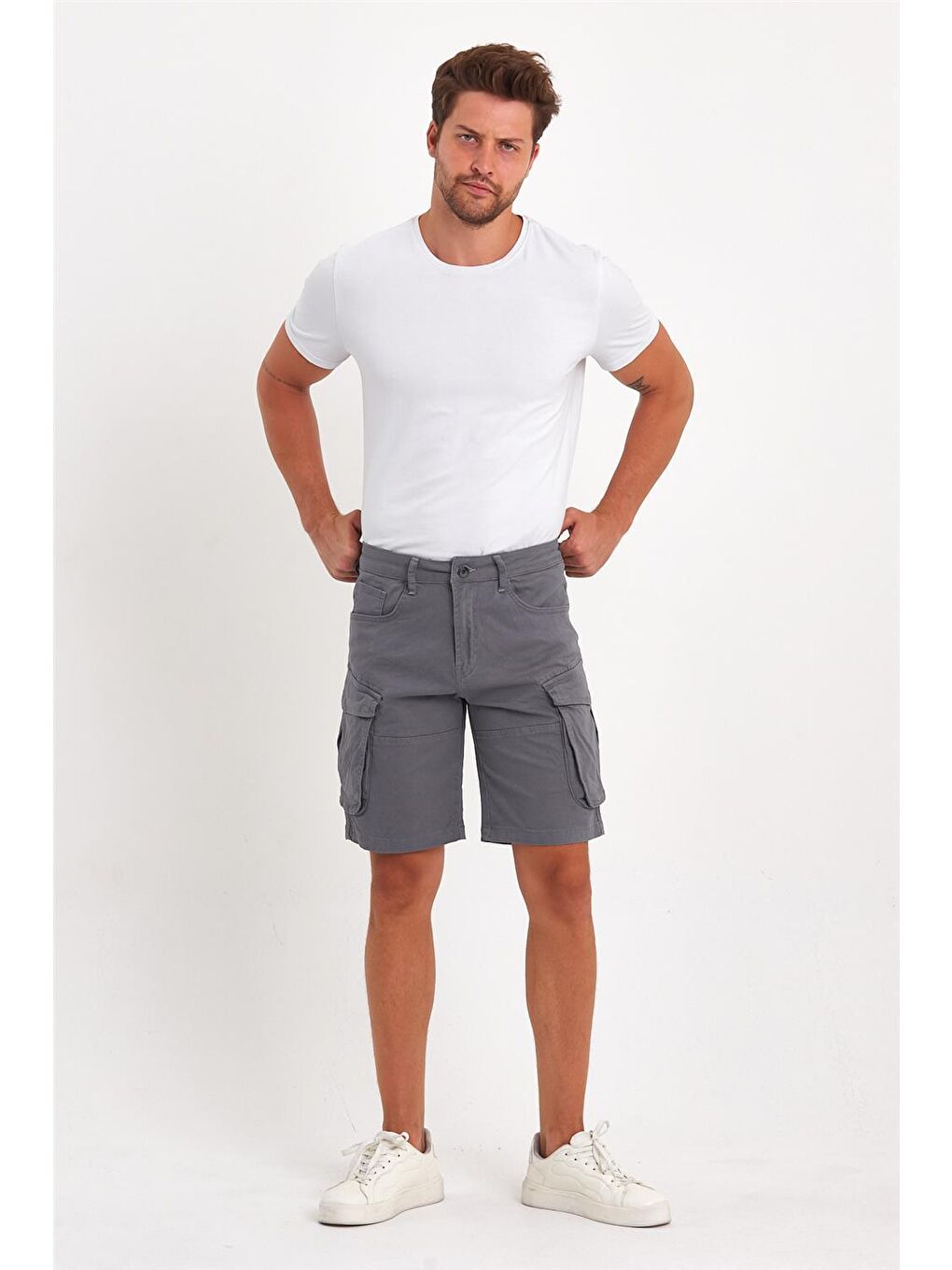 Erkek Kargo Cep Denim Şort  Gri