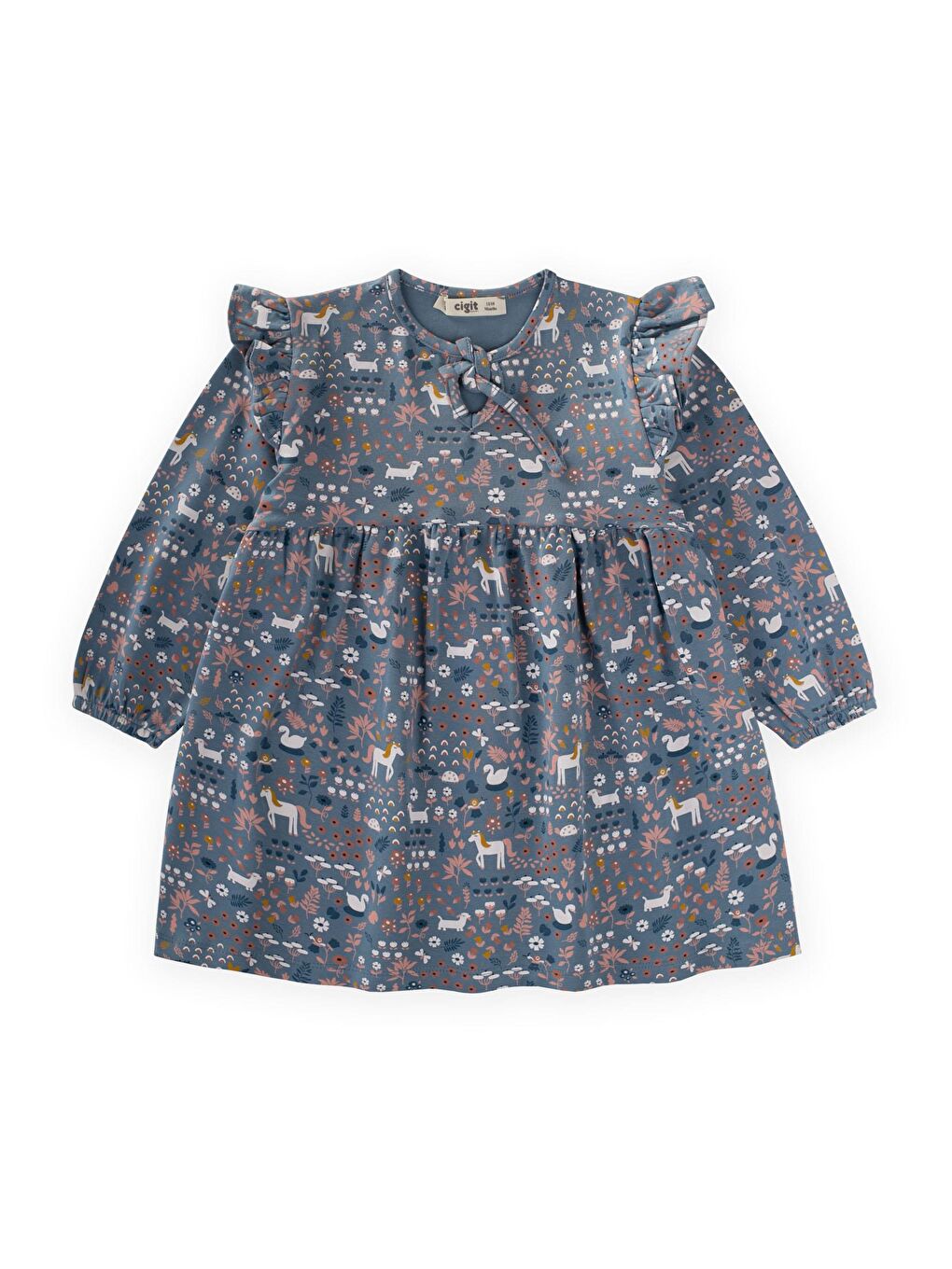 Desenli Mevsimlik Elbise 1-7 Yaş İndigo Mavi