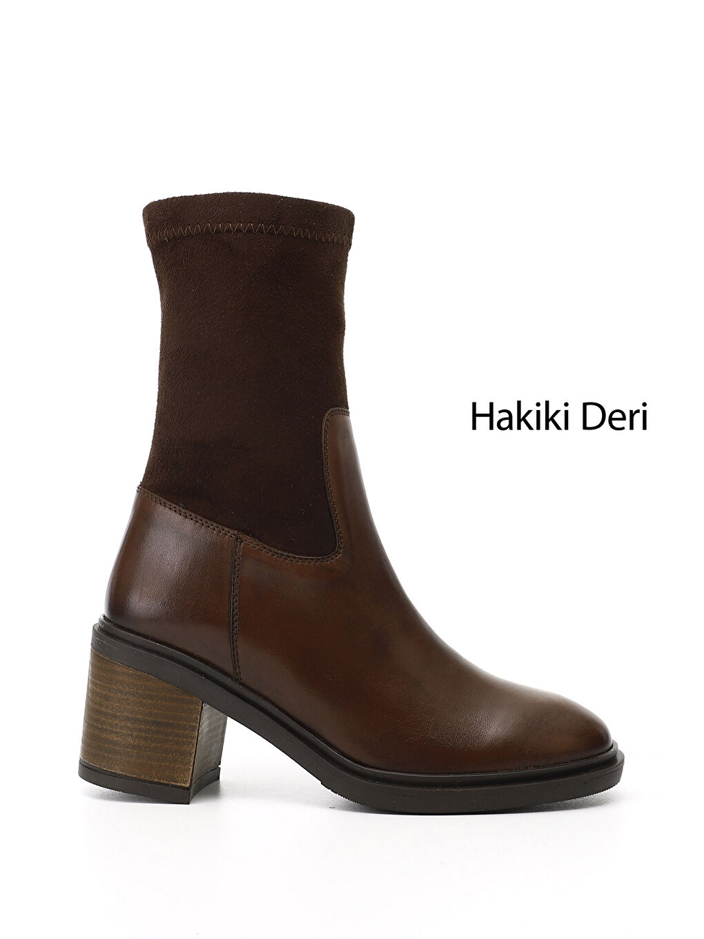 Kahverengi Kadın KAHVERENGİ Fermuarlı Kalın Topuklu Hakiki Deri Streç Bot