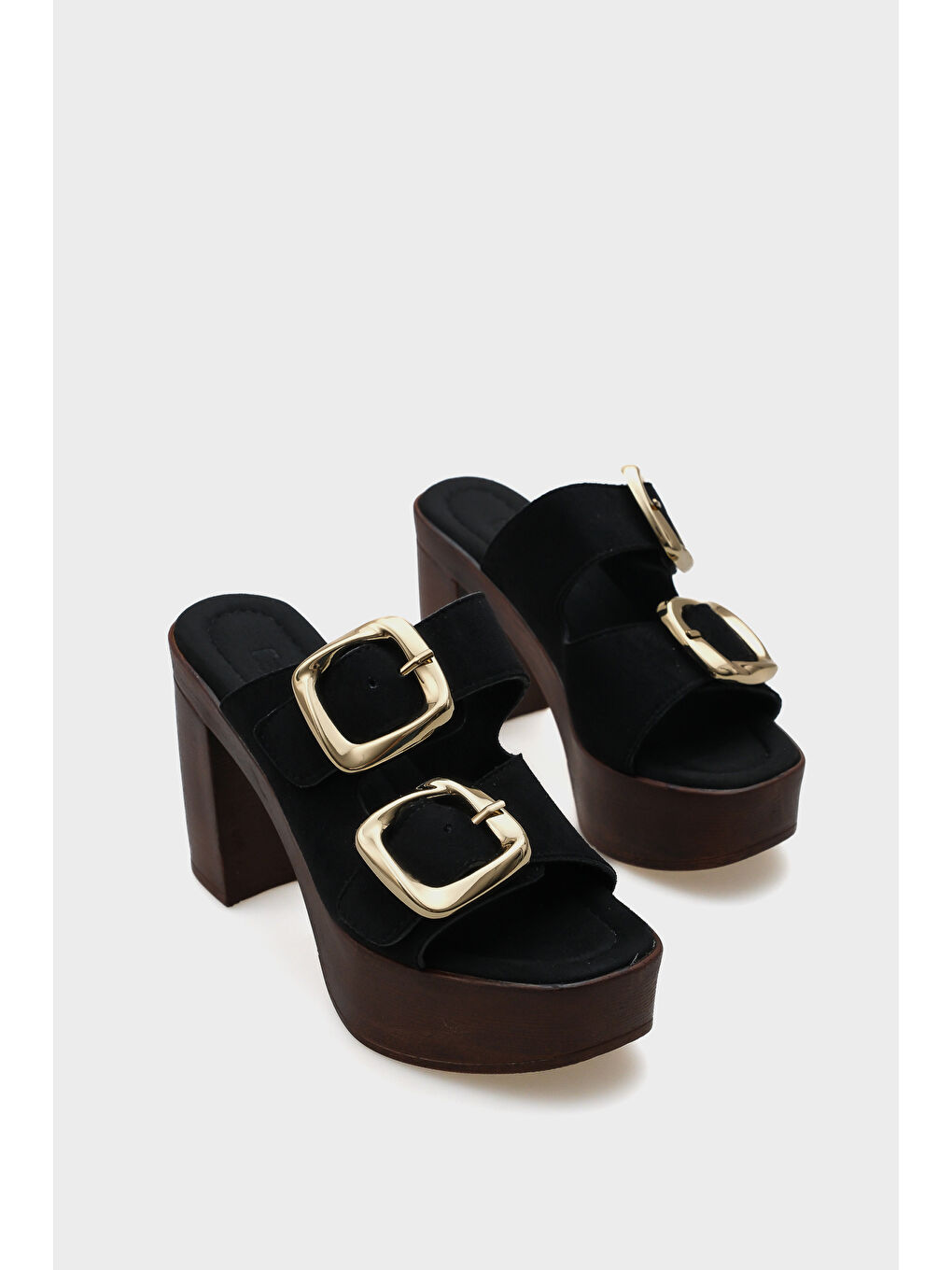 Siyah Marje Platform Süet Tek Bantlı Kadın Terlik-1