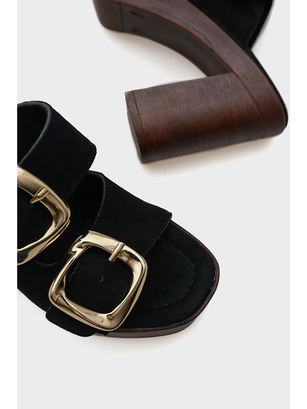 Siyah Marje Platform Süet Tek Bantlı Kadın Terlik-3