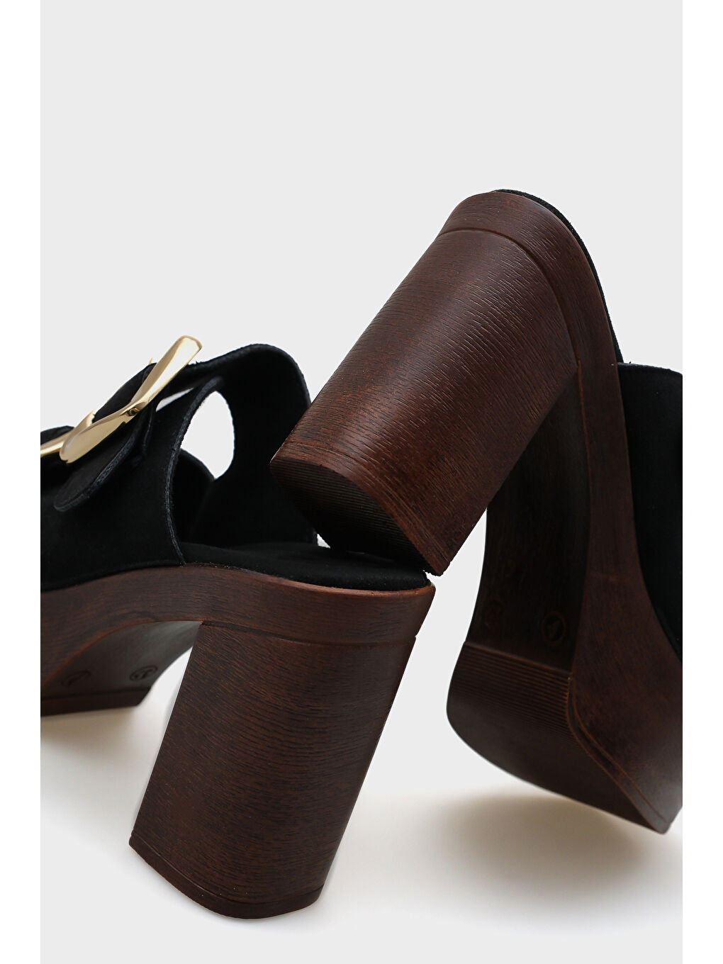 Siyah Marje Platform Süet Tek Bantlı Kadın Terlik-4