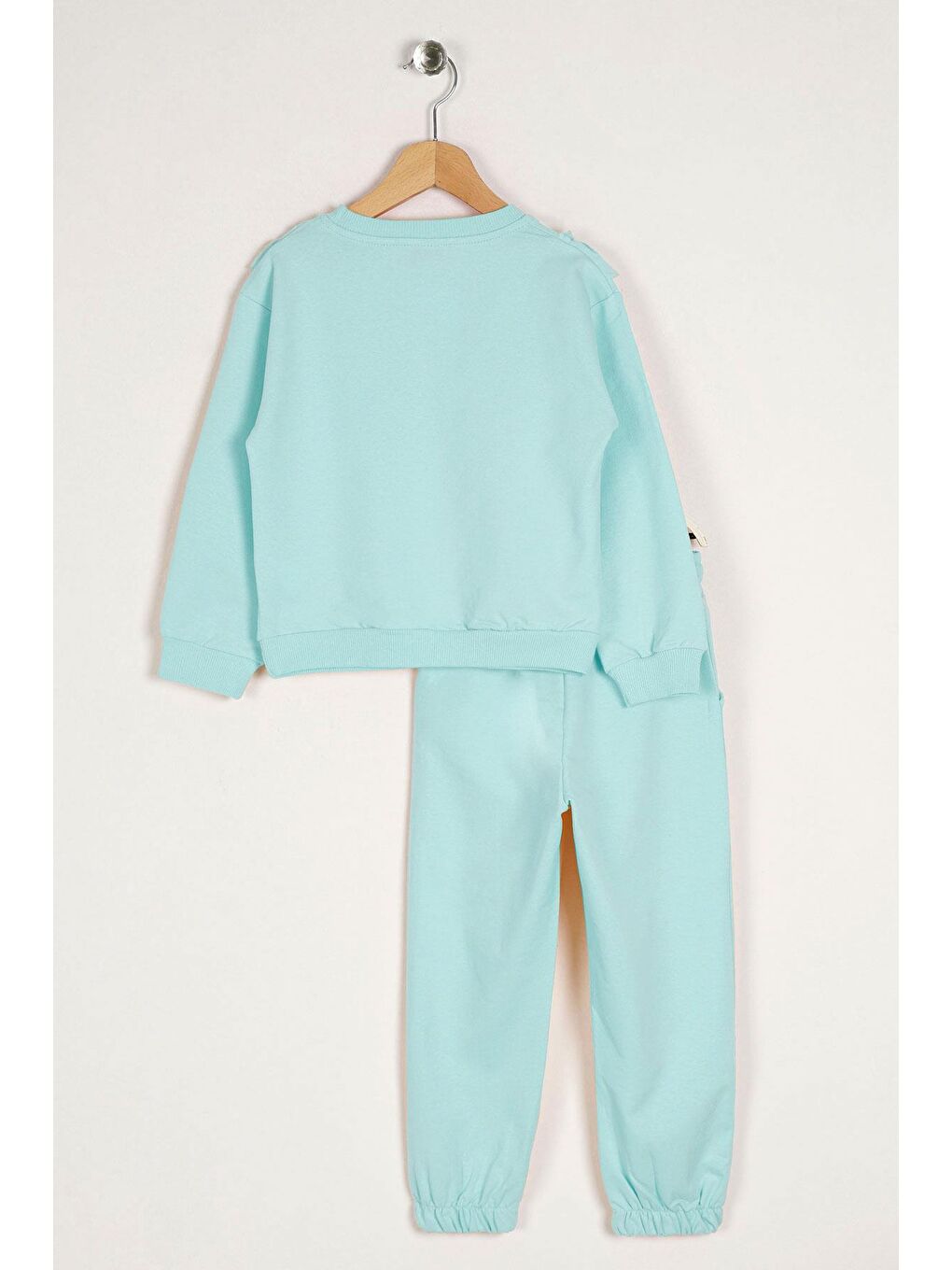 Yeşil Bisiklet Yaka Uzun Kol Fırfır Detaylı Mint Renk Kız Çocuk İkili Takım-1