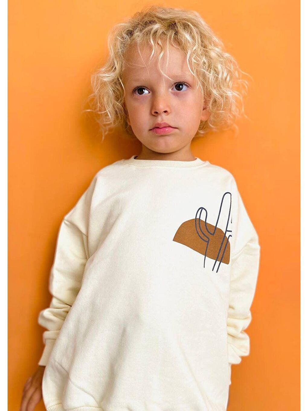 Karışık Erkek Çocuk Pamuklu Ekru Kaktüs Baskılı Sweatshirt Ve Kahverengi Çizgili Pantolon Takım-3