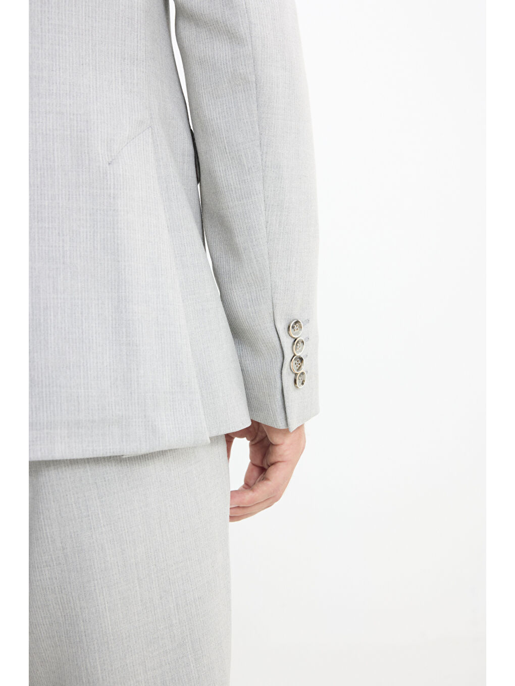 Erkek Açık Gri Slim Fit Mono Yaka Çizgili Kapak Cepli Takım Elbise-6