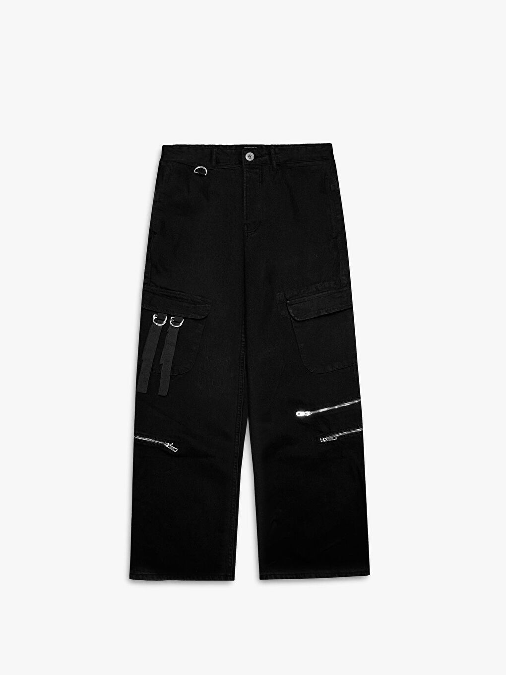 ablukaonline Siyah Baggy Fit İpli Ve Fermuarlı Kargo Jean Pantolon Siyah - 4