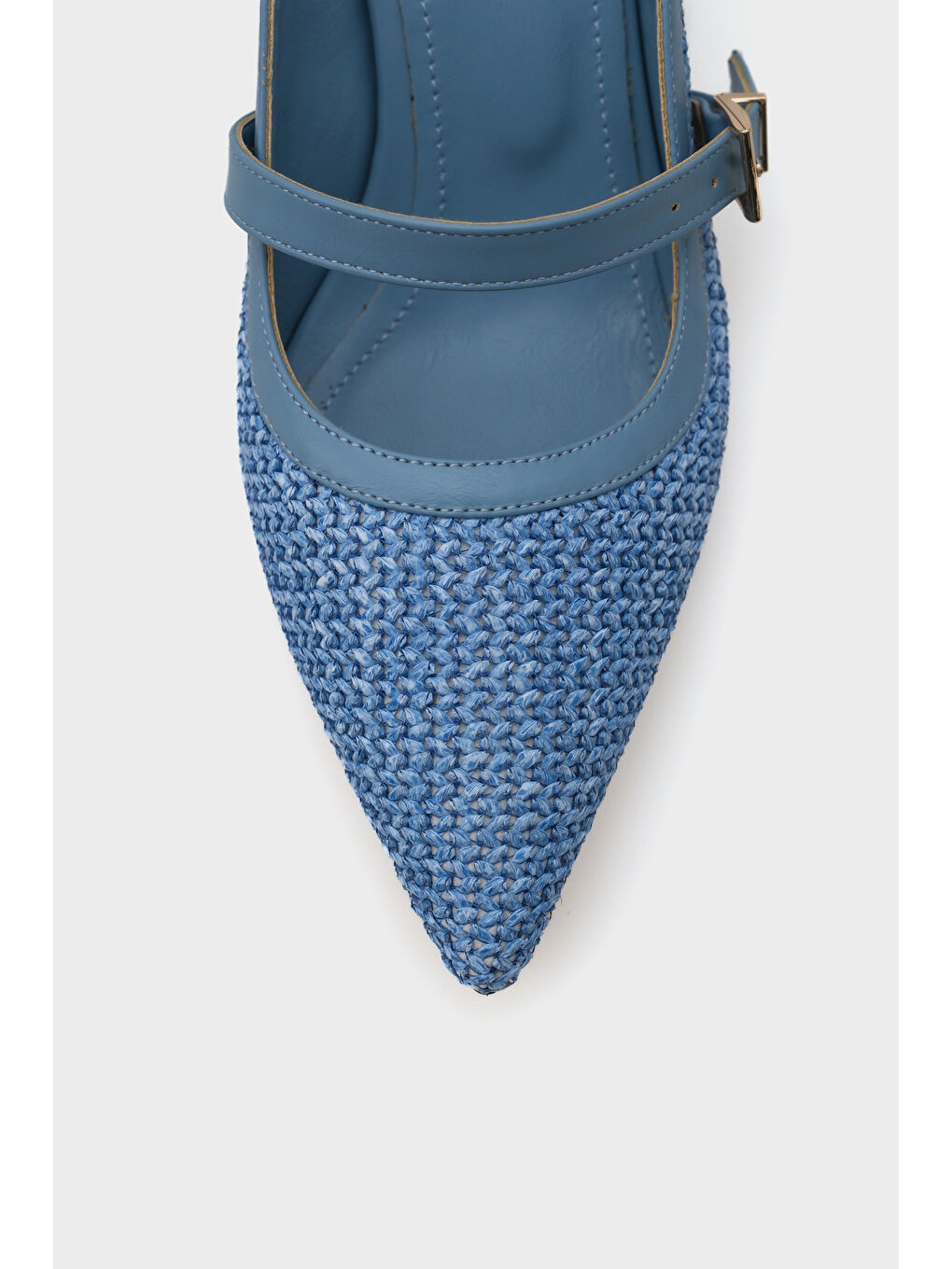 Mavi Nena Hakiki Deri Sivri Burunlu Hasır Burnu Kapalı Kadın Terlik-2