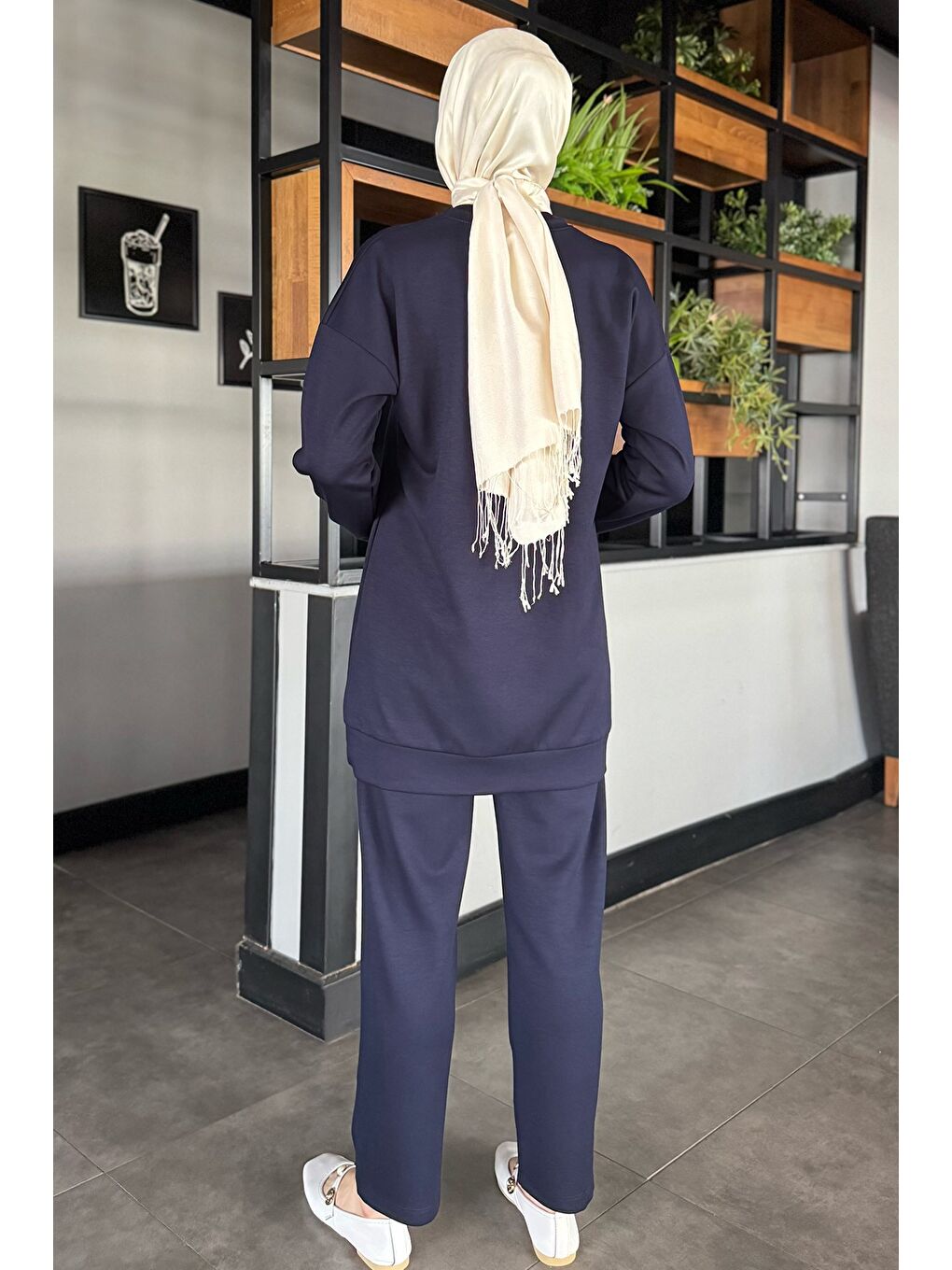 Lacivert Ön Taşlı Bisiklet Yaka Büyük Beden Tesettür Tunik Pantolon İkili Takım-7