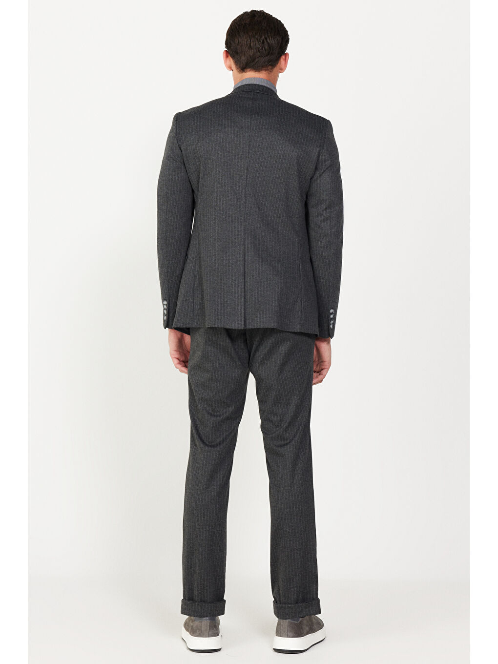 Erkek Antrasit Slim Fit Dar Kesim Mono Yaka Çizgili Takım Elbise-5