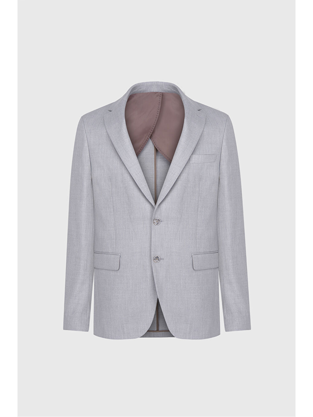 Erkek Açık Gri Slim Fit Mono Yaka Çizgili Kapak Cepli Takım Elbise-8