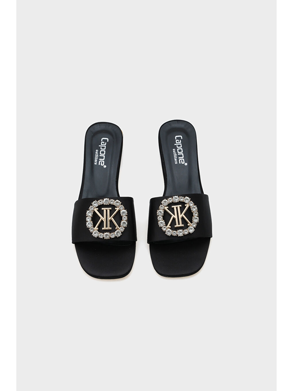 Siyah Malka Yuvarlak Küt Burunlu Taşlı Tokalı Kadın Kısa Topuklu Terlik-3