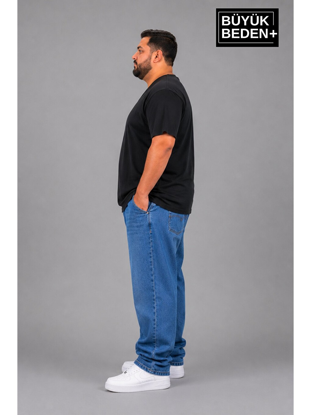Siyah Büyük Beden Erkek V Yaka Pamuklu Basic Tişört Lacivert 3XL-6XL SPR26BTS509-1