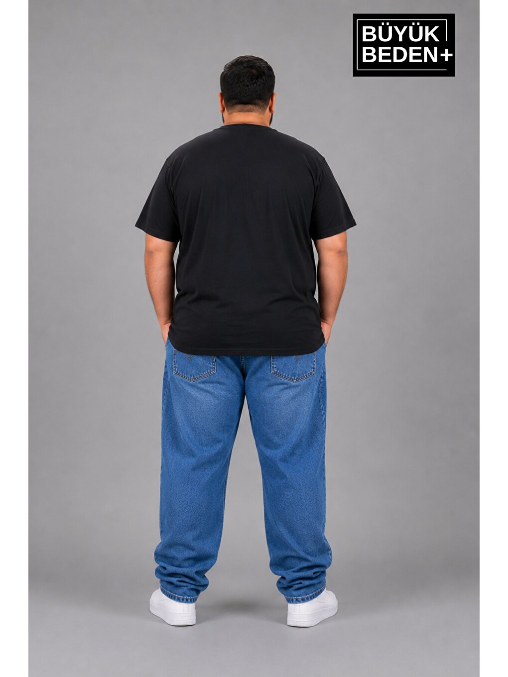Siyah Büyük Beden Erkek V Yaka Pamuklu Basic Tişört Lacivert 3XL-6XL SPR26BTS509-2