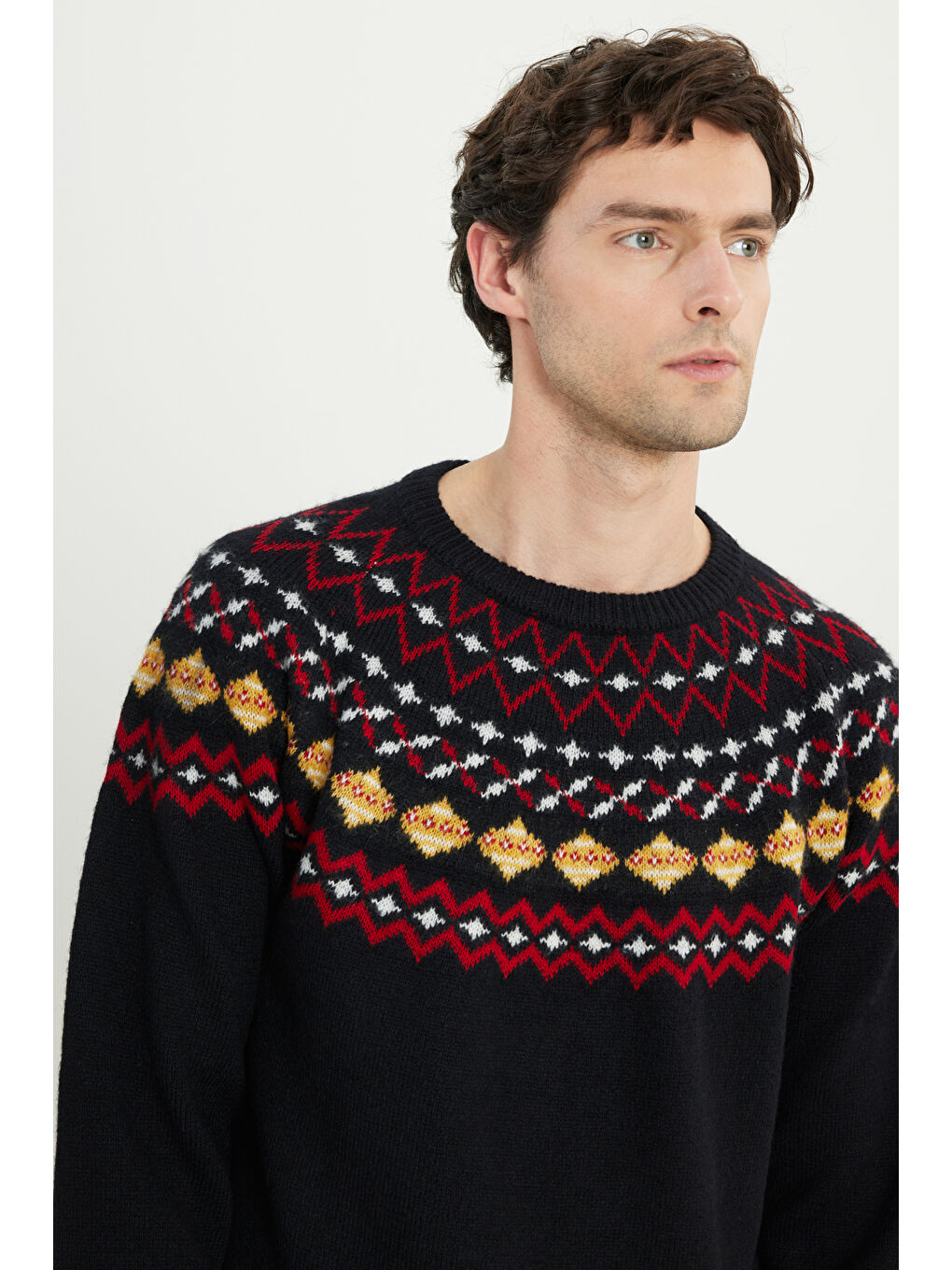 Erkek Lacivert Yünlü Sıcak Tutan Standart Fit Bisiklet Yaka Triko Kazak-3