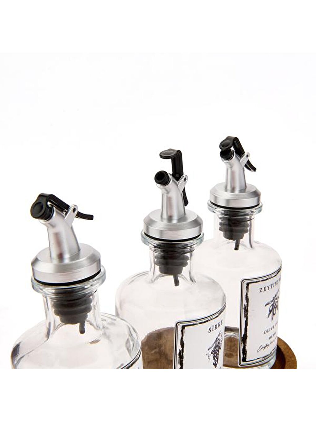 Renksiz Kitchen Ahşap Stantlı 3'lü Yağlık Sirkelik Seti - Şeffaf - 250 ml-1
