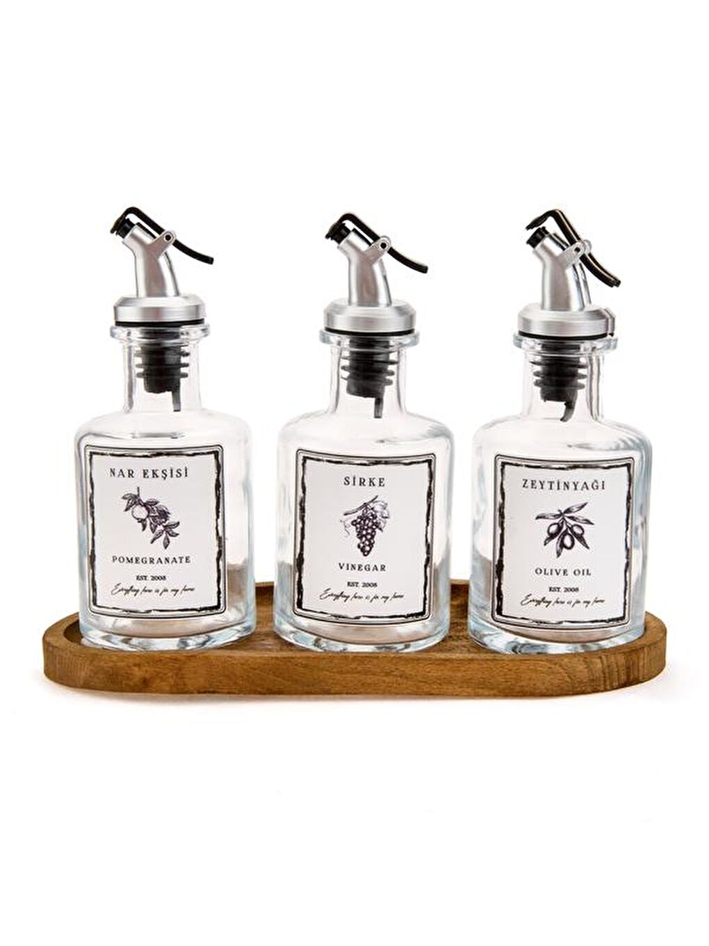 Renksiz Kitchen Ahşap Stantlı 3'lü Yağlık Sirkelik Seti - Şeffaf - 250 ml-2