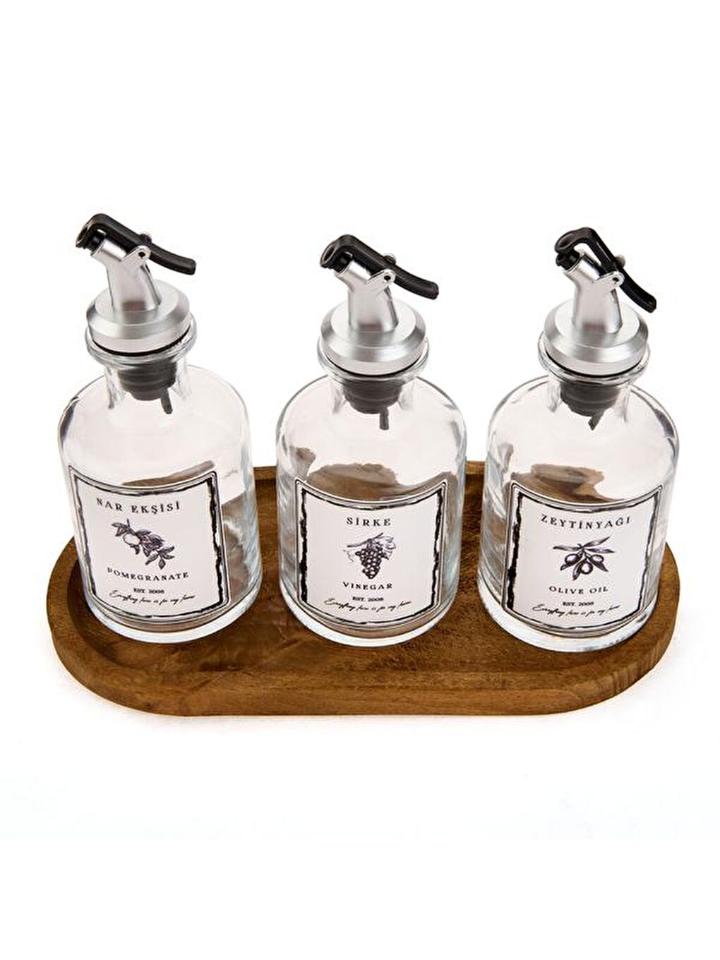 Renksiz Kitchen Ahşap Stantlı 3'lü Yağlık Sirkelik Seti - Şeffaf - 250 ml-3