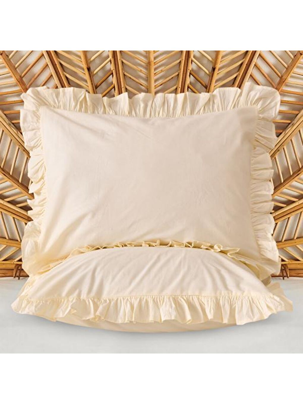 Bej Soft Fırfırlı 2'li Yastık Kılıfı - Taş - 50x70 cm